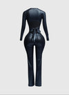 Shimmer Tie Back Jumpsuit(Navy Blue)