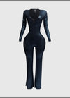 Shimmer Tie Back Jumpsuit(Navy Blue)
