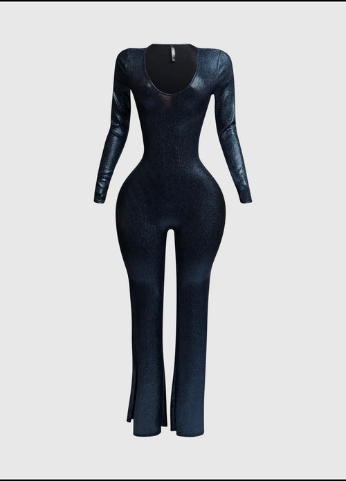 Shimmer Tie Back Jumpsuit(Navy Blue)