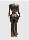 Shimmer Tie Back Jumpsuit (Brown)